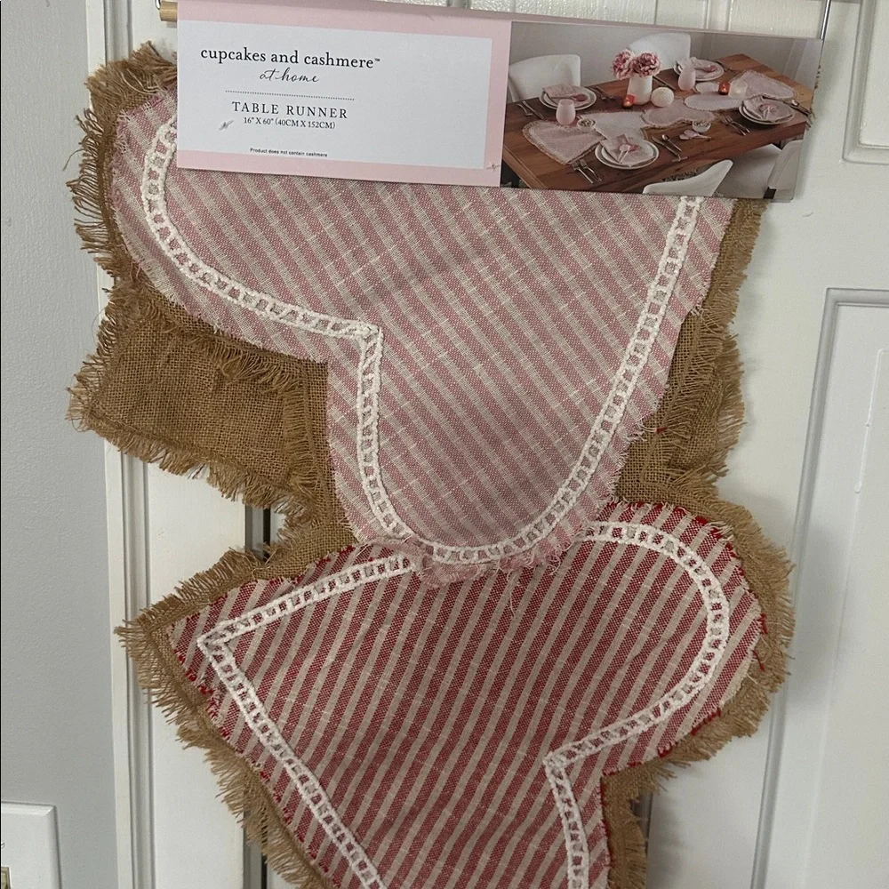 Cupcakes and cashmere Valentine’s Day heart table runner